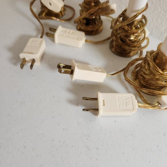Vintage White and Brass Candle Window Lights 6 inches tall Working 48' Cord - Picture 8 of 9